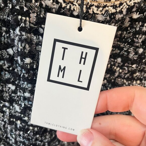 NEW‎ Anthropologie THML Womens Tweed Short Sleeve Dress Black & White L - Picture 2 of 5